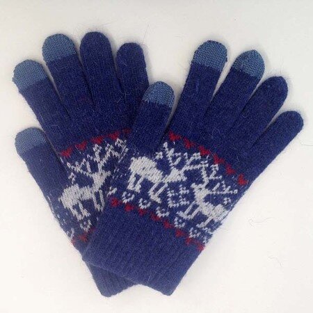 Дизайнерские перчатки для сенсорных экранов, синие с оленями фото