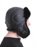Шапка-шлем Пилотик; кожа, мех кролик, цвет черный фото 0