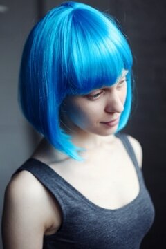 Парик короткий "Мальвина" (синий) фото