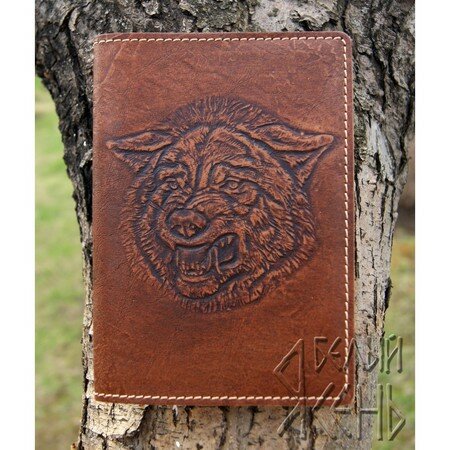 БЕЛЫЙ ЯСЕНЬ Обложка для паспорта кожаная Волк (морда), рельефное тиснение фото