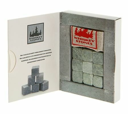 Камни для виски в картонной упаковке (набор 9 штук, карельский стеатит, мешочек лен) фото