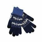 Дизайнерские перчатки для сенсорных экранов синие с оленями с голубым манжетом фото